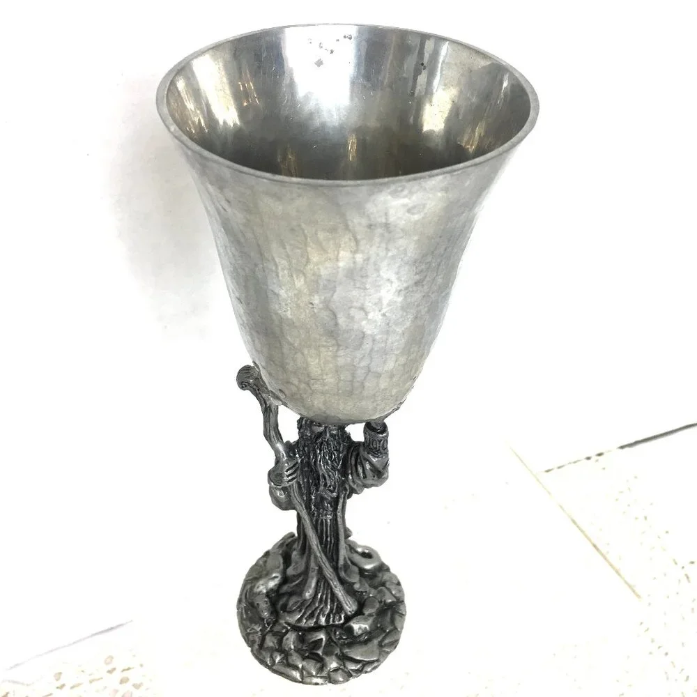 * Ballena Bay Hand Crafted Pewter Art Wizard Goblet Cup 8” Vtg